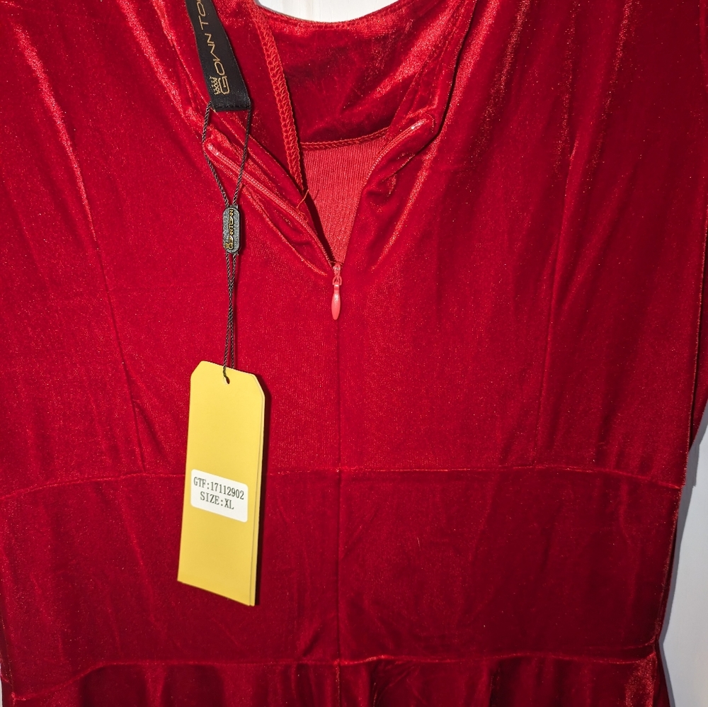 Twee style retro cherry velvet 50s dress - Picture 6 of 6
